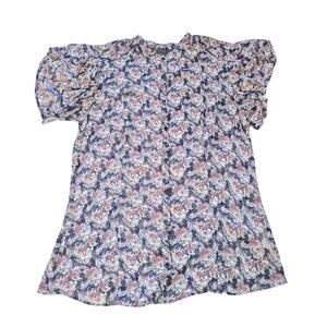 Armani Exchange Silk Top Womens Large Blue Artsy Split Sleeve Blouse Career Work